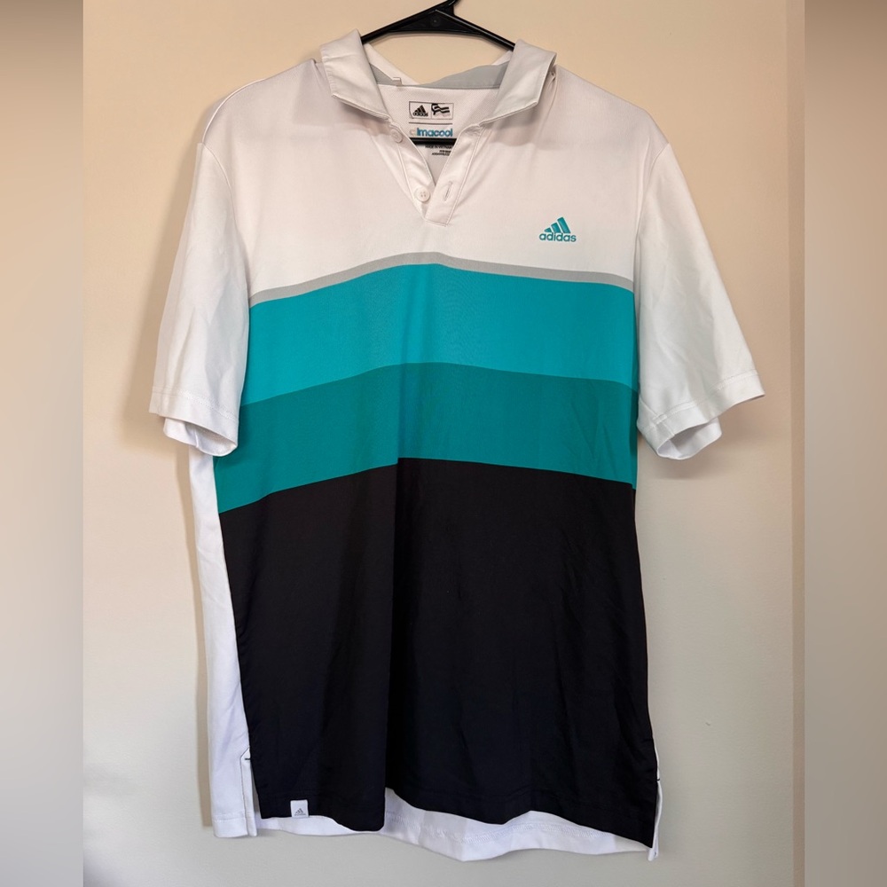 Adidas Colorblock Polo Shirt in White, Teal, and Black